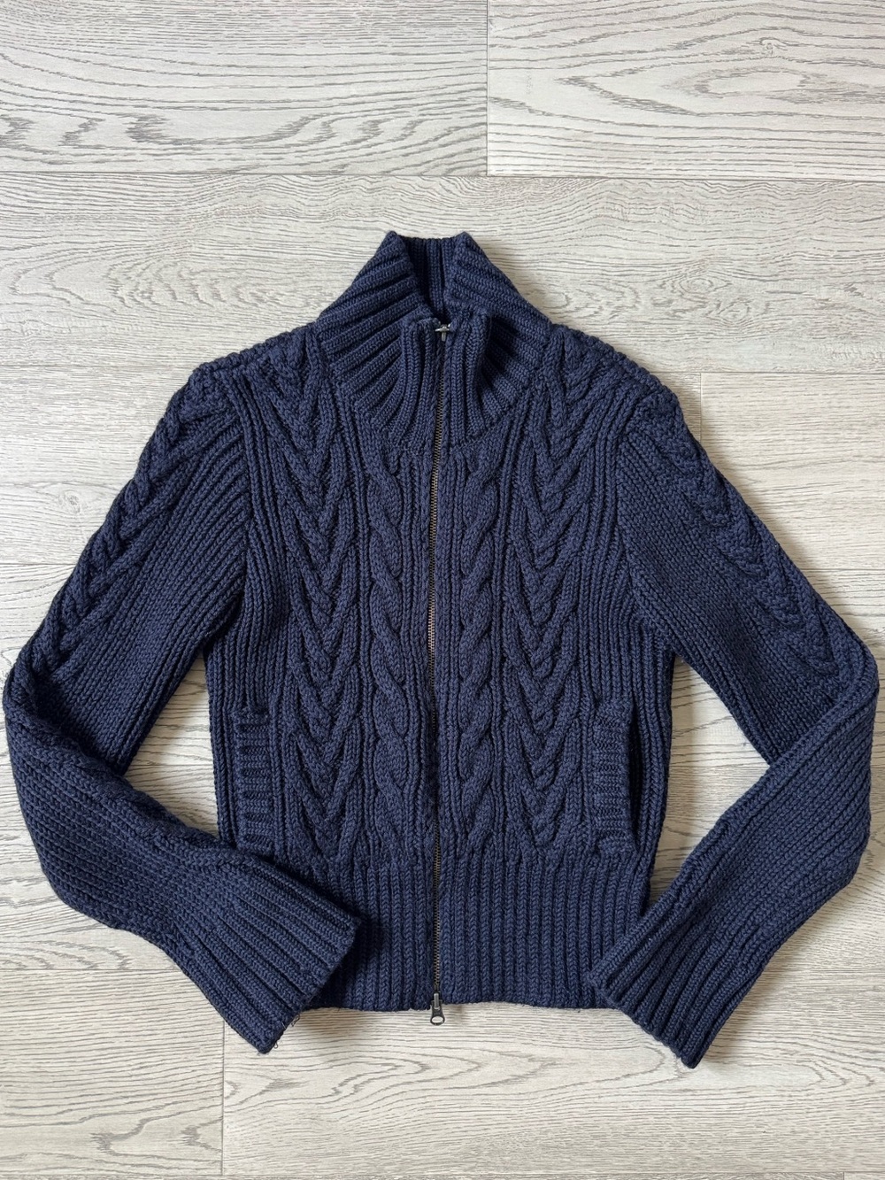KOTN Navy Cable-Knit Zip Cardigan